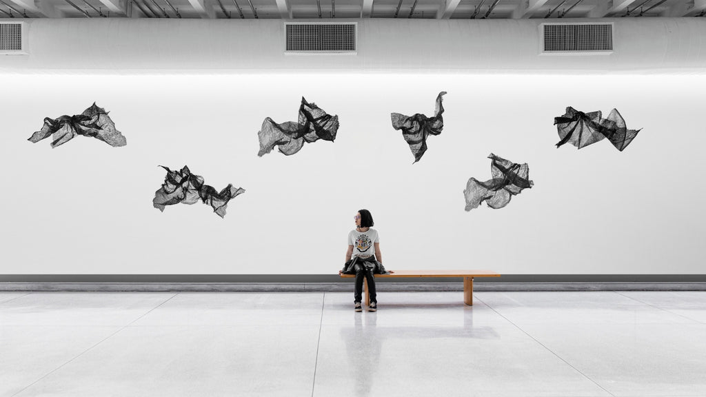 Hong Wai 洪慧: Lace Calligraphy Landscape Installation (天.時.地.利.人.和 – 蕾絲書法山水裝置)