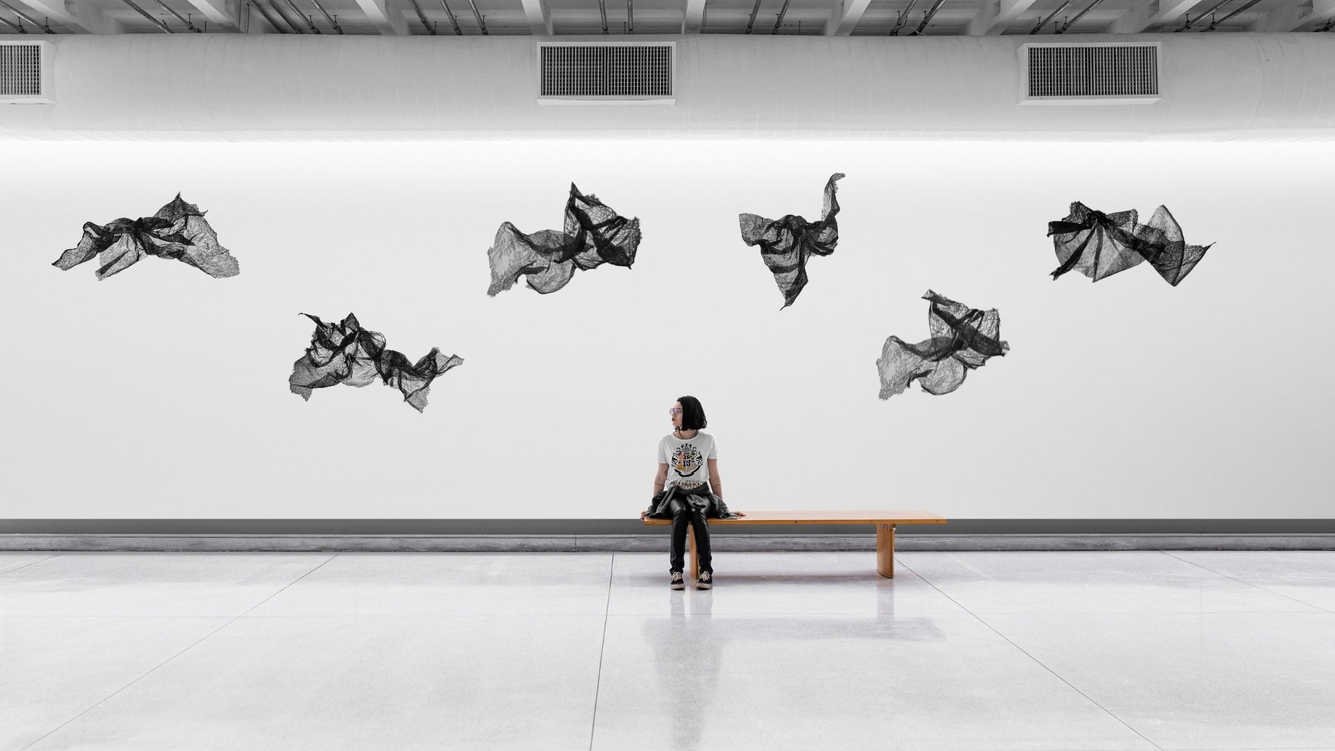 Hong Wai 洪慧: Lace Calligraphy Landscape Installation (天.時.地.利.人.和 – 蕾絲書法山水裝置)