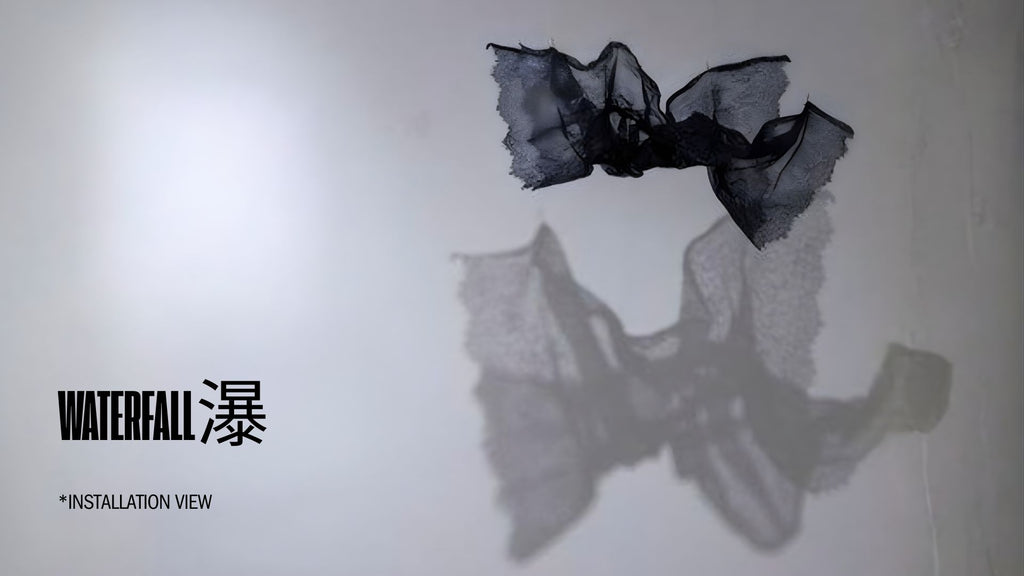 Hong Wai 洪慧: Lace Calligraphy Landscape Sculpture Waterfall (瀑 – 蕾絲書法山水裝置)