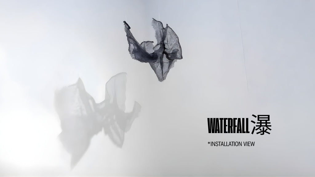 Hong Wai 洪慧: Lace Calligraphy Landscape Sculpture Waterfall (瀑 – 蕾絲書法山水裝置)