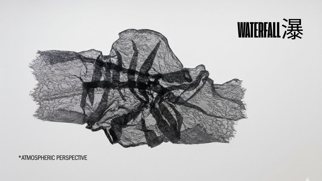 Hong Wai 洪慧: Lace Calligraphy Landscape Sculpture Waterfall (瀑 – 蕾絲書法山水裝置)